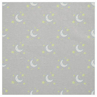 Moon & Stars Original Textile Print - Gray Fabric