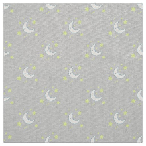 Moon & Stars Original Textile Print - Gray Fabric