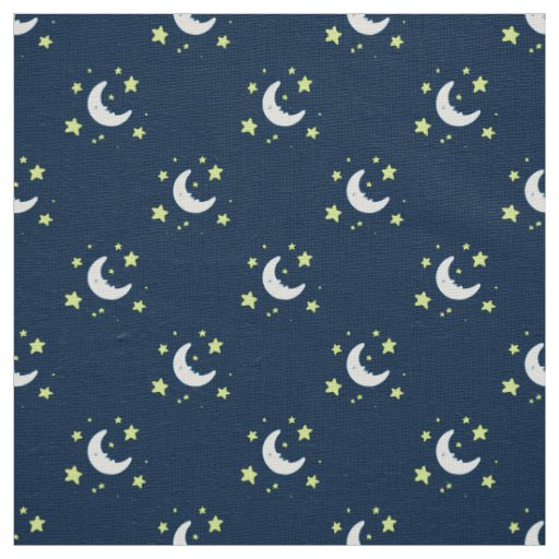 Moon & Stars Original Textile Print on Navy Fabric | Zazzle