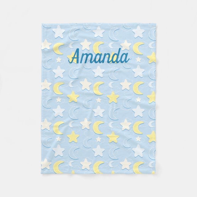 Moon & Stars Pattern Fleece Blanket (Front)