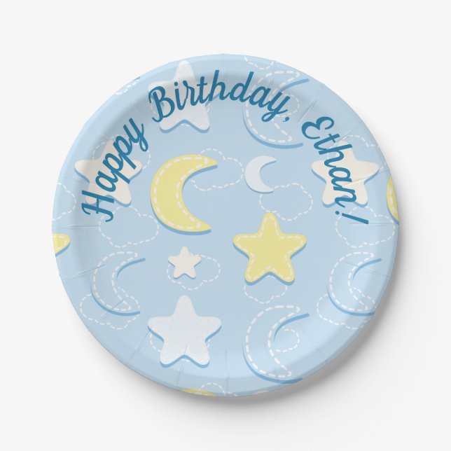 Moon & Stars Pattern Paper Plates (Front)