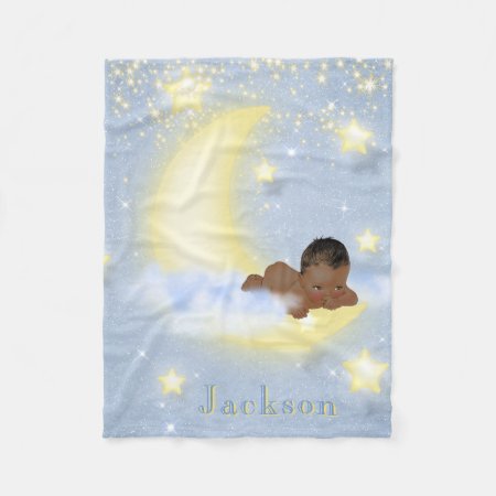 Moon Stars Personalized African American Baby Fleece Blanket