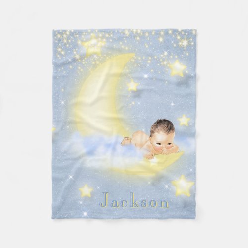 Moon Stars Personalized Baby Boy Blanket