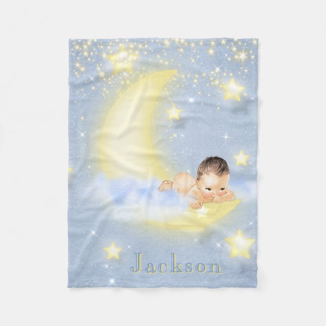 Moon Stars Personalized Baby Boy Blanket (Front)