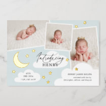 Moon & Stars Photo Collage Blue Birth Announcement