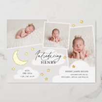 Moon Stars Photo Collage Gray Birth Announcement