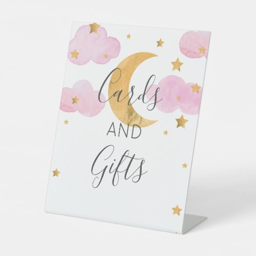 Moon  Stars Pink Baby Shower Cards and Pedestal Sign