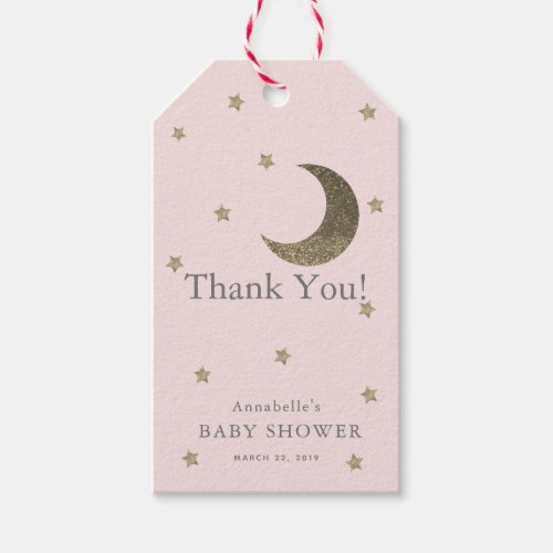 Moon  Stars Pink Baby Shower Thank You GIft Tag