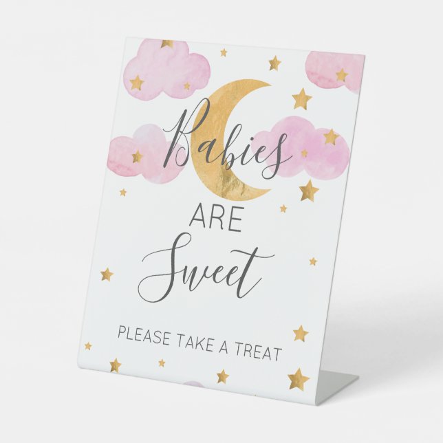 Moon & Stars Pink Baby Shower Treat Sign (Front)