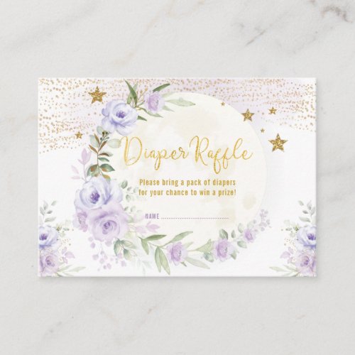 Moon  Stars Purple Gold Floral Diaper Raffle Enclosure Card
