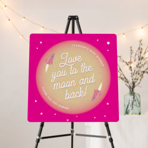 Moon, Stars, & Rockets Pink Welcome Sign