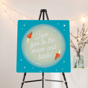 Moon, Stars, & Rockets Red & Teal Welcome Sign