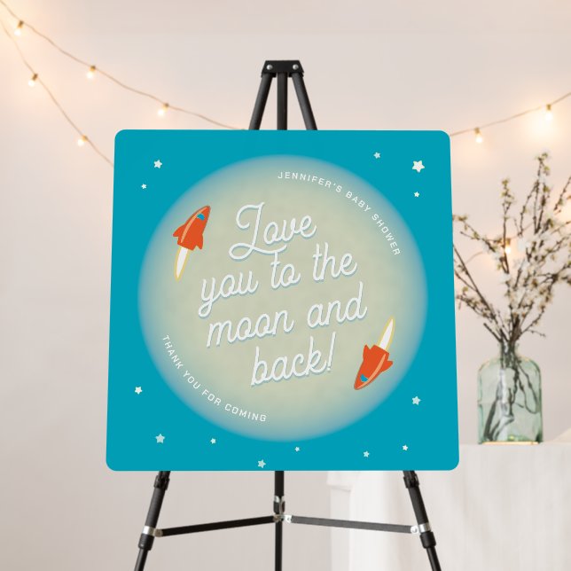 Moon, Stars, & Rockets Red & Teal Welcome Sign (In Situ (Stand))