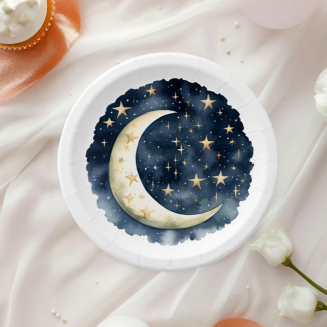 Moon Stars Space Gender Neutral Baby Shower Paper Plates (Creator Uploaded)