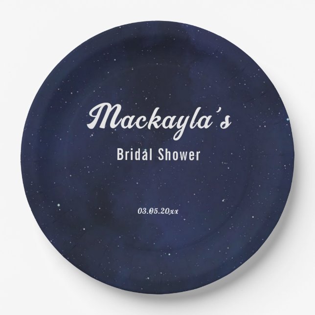 Moon Stars & String Lights Bridal Shower Paper Plates (Front)