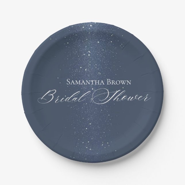 Moon Stars & String Lights Bridal Shower Paper Plates (Front)