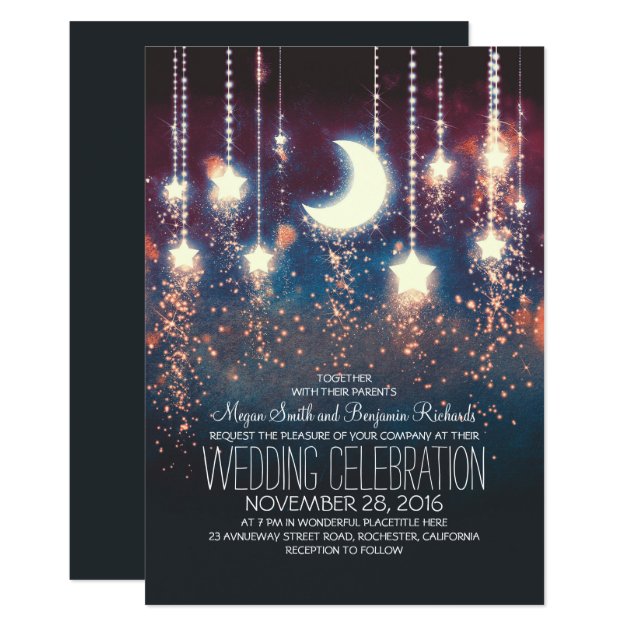 Moon Stars & String Lights Summer Wedding Invitation