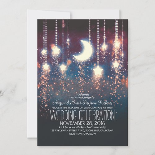 Moon Stars  String Lights Summer Wedding Invitation