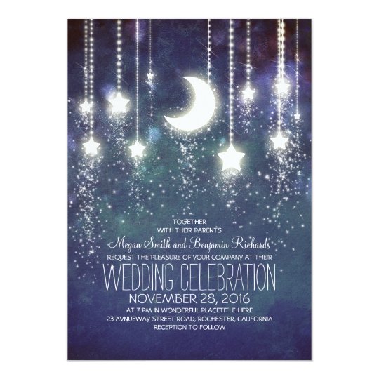 Moon Stars & String Lights Vintage Wedding Card