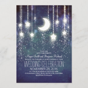Moon Stars & String Lights Vintage Wedding Invitation