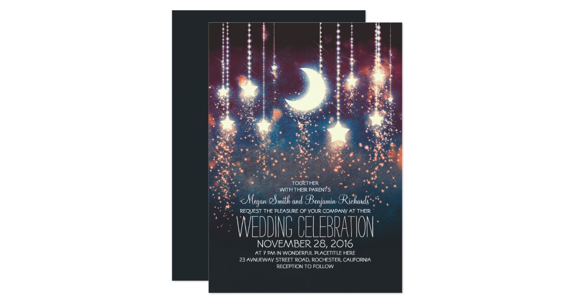 Moon Stars Amp String Lights Wedding Invitations Zazzle