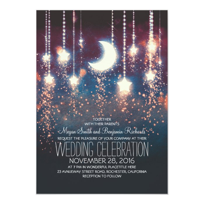 Moon Stars & String Lights Wedding Invitations Zazzle