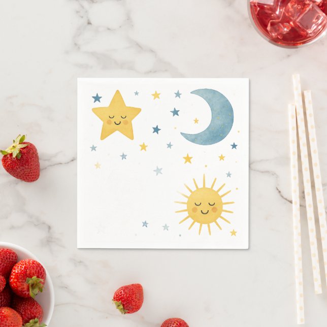 Moon, Stars, Sun & Cloud Celestial Baby Shower Napkins (Insitu)