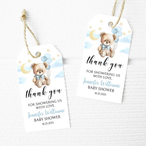 Moon  stars teddy bear baby shower thank you tags