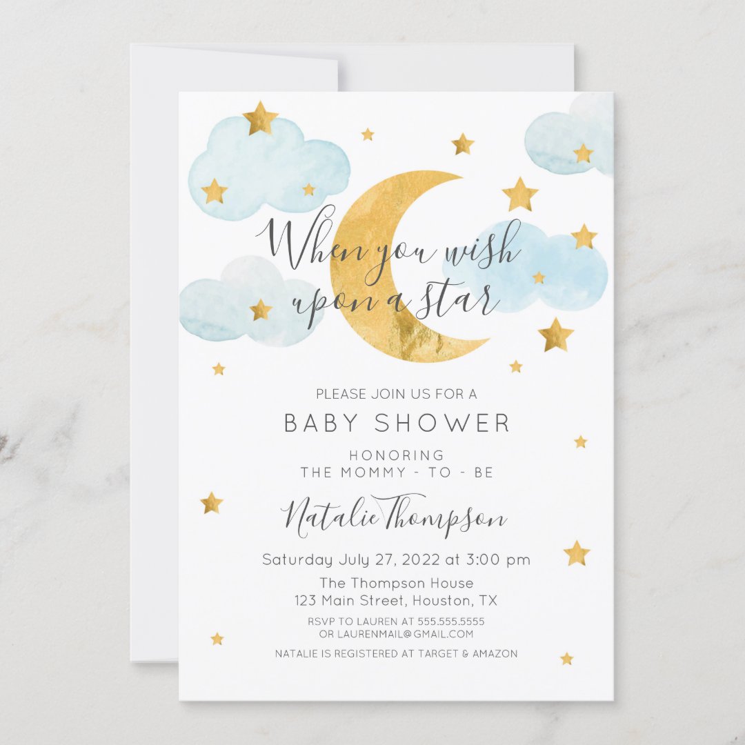 Moon & Stars theme Baby Shower Invitation | Zazzle