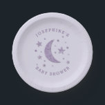 Moon Stars Theme Baby Shower Lavender Paper Plates<br><div class="desc">Sweet baby shower paper plate for your star theme party. There is a shape of moon and stars in lavender faux foil. Add the mommy-to-be's name. The texts are easily customizable online.</div>