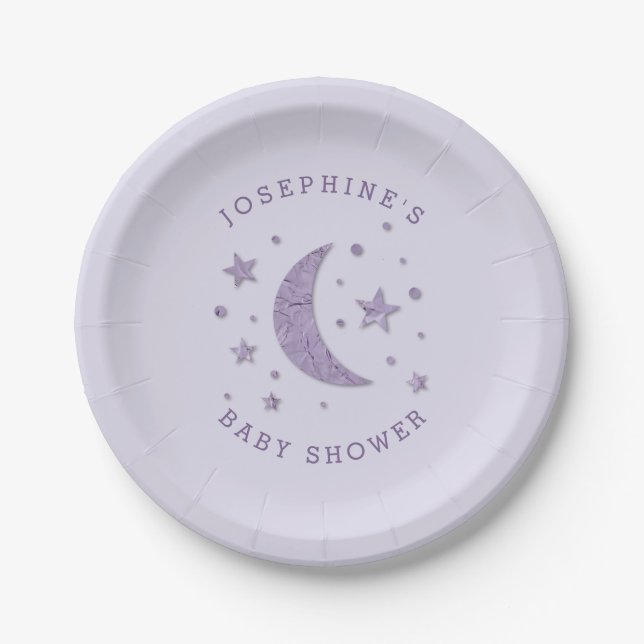 Moon Stars Theme Baby Shower Lavender Paper Plates (Front)
