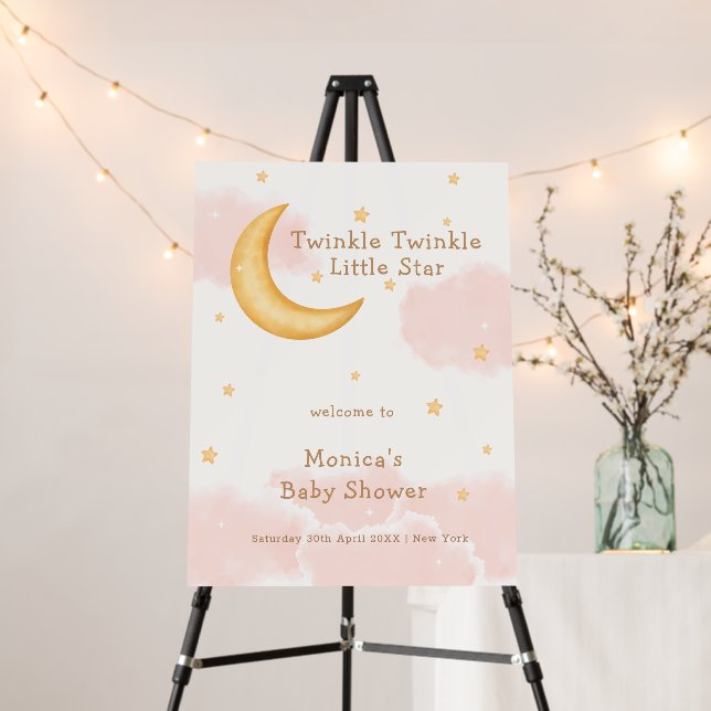 Moon Stars Twinkle Girl Baby Shower Welcome Sign  (In Situ (Stand))