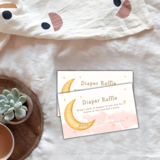 Moon Stars Twinkle Girl Diaper Raffle Baby Shower Enclosure Card (Moon Stars Twinkle Girl Diaper Raffle Baby Shower Enclosure Card)