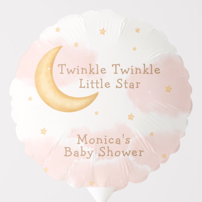 Moon Stars Twinkle Twinkle Girl Baby Shower Balloon (Front)