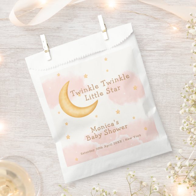 Moon Stars Twinkle Twinkle Girl Baby Shower Favor Bag (Clipped)