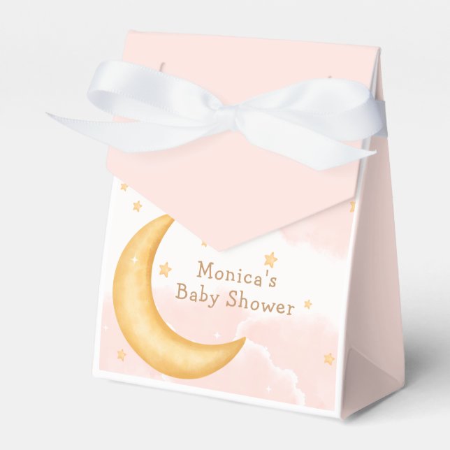 Moon Stars Twinkle Twinkle Girl Baby Shower Favor Boxes (Front Side)
