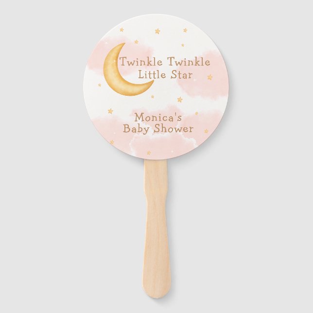 Moon Stars Twinkle Twinkle Girl Baby Shower Hand Fan (Front)