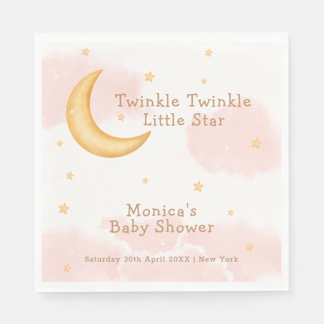 Moon Stars Twinkle Twinkle Girl Baby Shower Napkins (Front)
