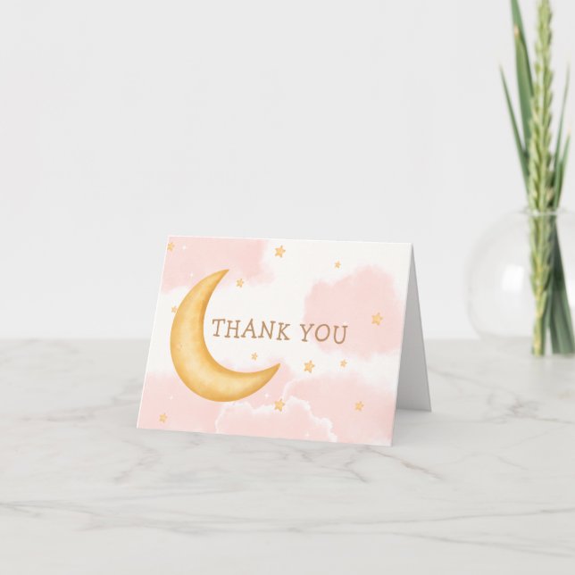 Moon Stars Twinkle Twinkle Girl Baby Shower Thank You Card (Front)