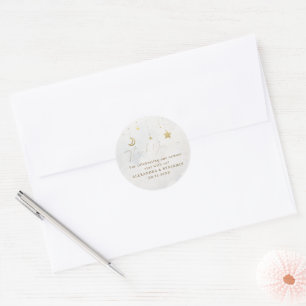 Moon Stars Twinkle White Clouds Coed Baby Shower Classic Round Sticker