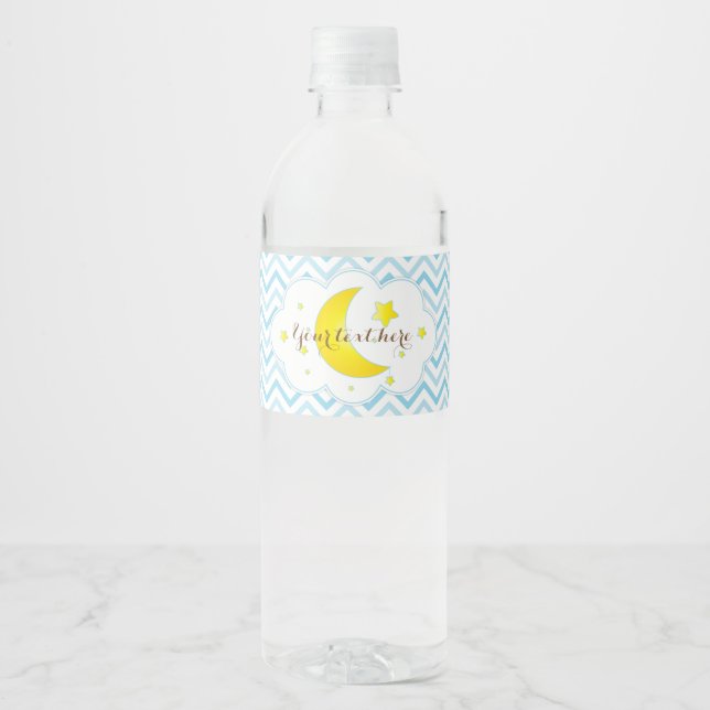 Moon & Stars Water Bottle Labels-Blue & Yellow Water Bottle Label (Front)