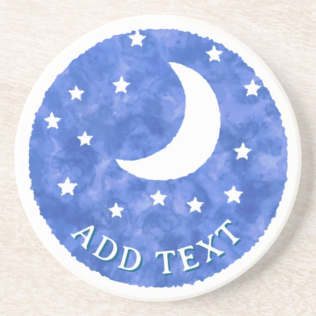 Moon Stars Watercolor Decor  Coaster (Front)