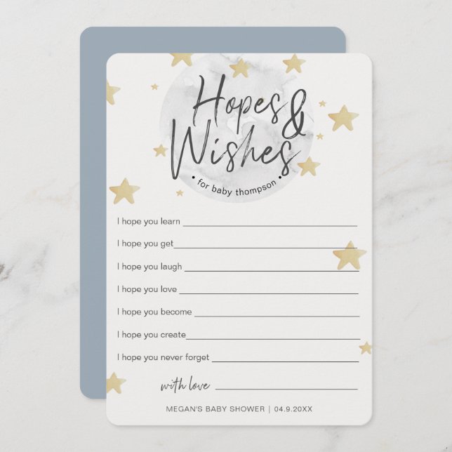 Moon Starts Hopes & Wishes Boy Baby Shower Card (Front/Back)
