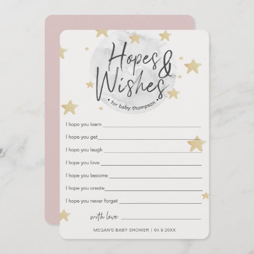 Moon Starts Hopes  Wishes Girl Baby Shower Card