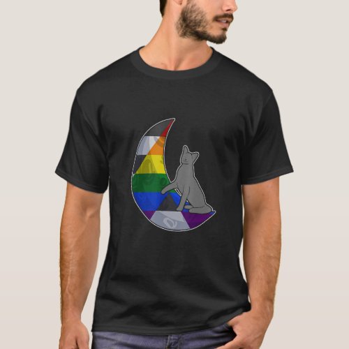 Moon Straight Ally Flag Cat LGBTQ Safe Space Gay P T_Shirt