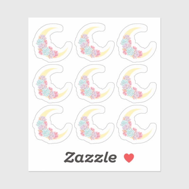 Moon & Succulents Pastel Boho Chic Floral Cactus Sticker (Sheet)