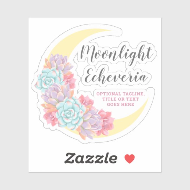 Moon & Succulents Pastel Boho Floral Cactus Logo Sticker (Sheet)