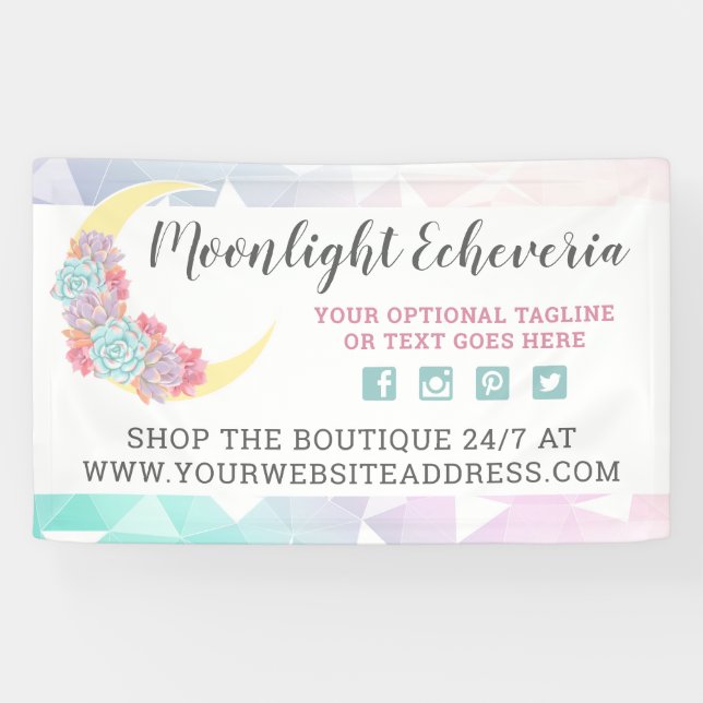 Moon & Succulents Pastel Mystic Boho Floral Cactus Banner (Horizontal)