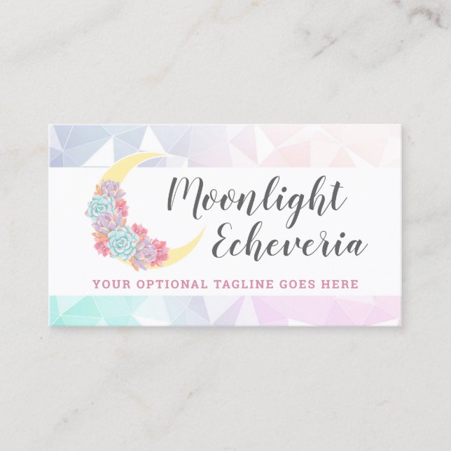 Moon & Succulents Pastel Mystic Boho Floral Cactus Business Card (Front)