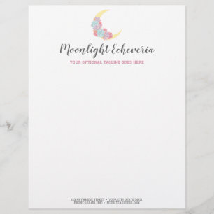 Moon & Succulents Pastel Mystic Boho Floral Cactus Letterhead